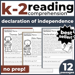 Declaration of Independence Reading Comprehension & 4th of July Activities, Us Revolution Worksheets, Thomas Jefferson and Liberty Bell Set