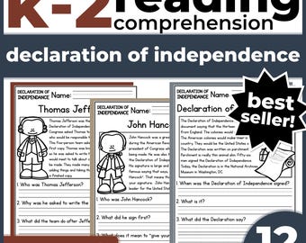 Unabhängigkeitserklärung Leseverstehen & 4.Juli Aktivitäten, Arbeitsblätter zur Us Revolution, Thomas jefferson und Liberty Bell Set