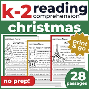 1st 2nd Grade Reading Comprehension | Christmas Passages & Questions | Classroom, Homeschool | No Prep Printable | Standards-Aligned