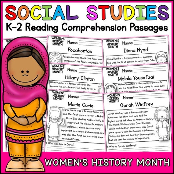 womens history month reading comprehension passages k 2 etsy