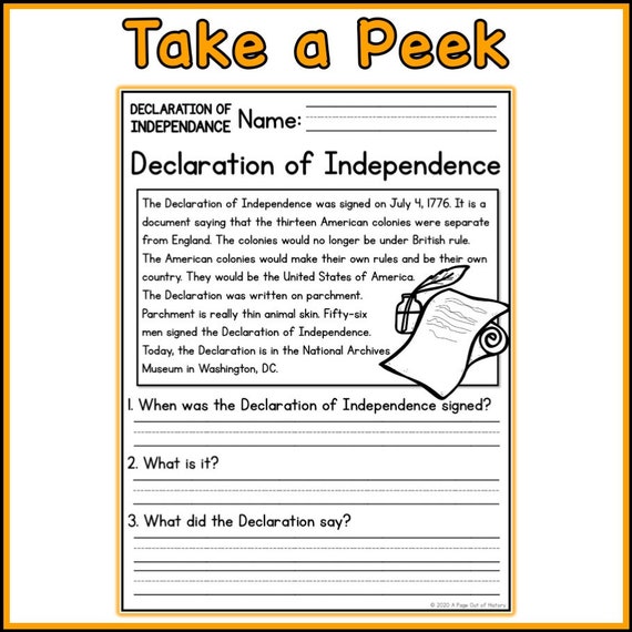 Declaration Of Independence Worksheet 4th Grade Free Understanding