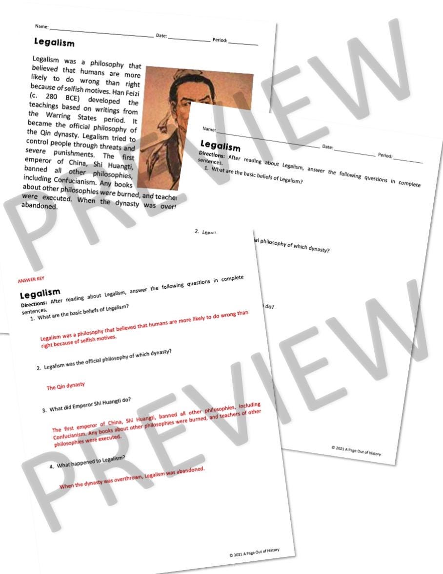Legalism Reading Practice Printable Worksheets, Chinese History ...
