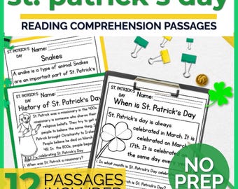 Brani di comprensione del testo e schede di lavoro per il giorno di San Patrizio / Storia del giorno di San Patrizio per bambini / Prima e seconda elementare