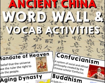 Muro di parole e attività di vocabolario sull'antica Cina, schede di storia cinese per la classe e l'istruzione domiciliare, esercizi di lettura stampabili senza preparazione