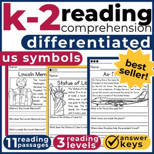 Differentiated 1st 2nd 3rd Gr K-3 Reading Comprehension | American Symbols Passages & Questions | Classroom Homeschool | No Prep Printable