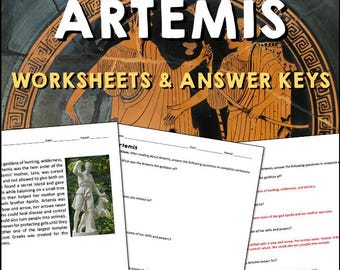 Hoja de trabajo de práctica de lectura sobre la mitología griega de Artemisa, pasajes históricos y preguntas sobre la mitología griega, libro de actividades para niños que estudian en casa