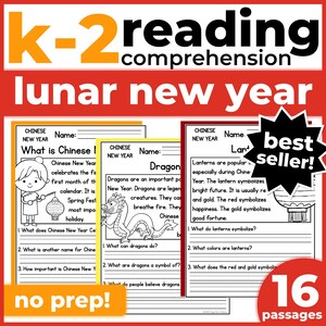 1st 2nd Grade Reading Comprehension | Lunar Chinese New Year Passages & Questions | Classroom, Homeschool | No Prep Printable | Holidays
