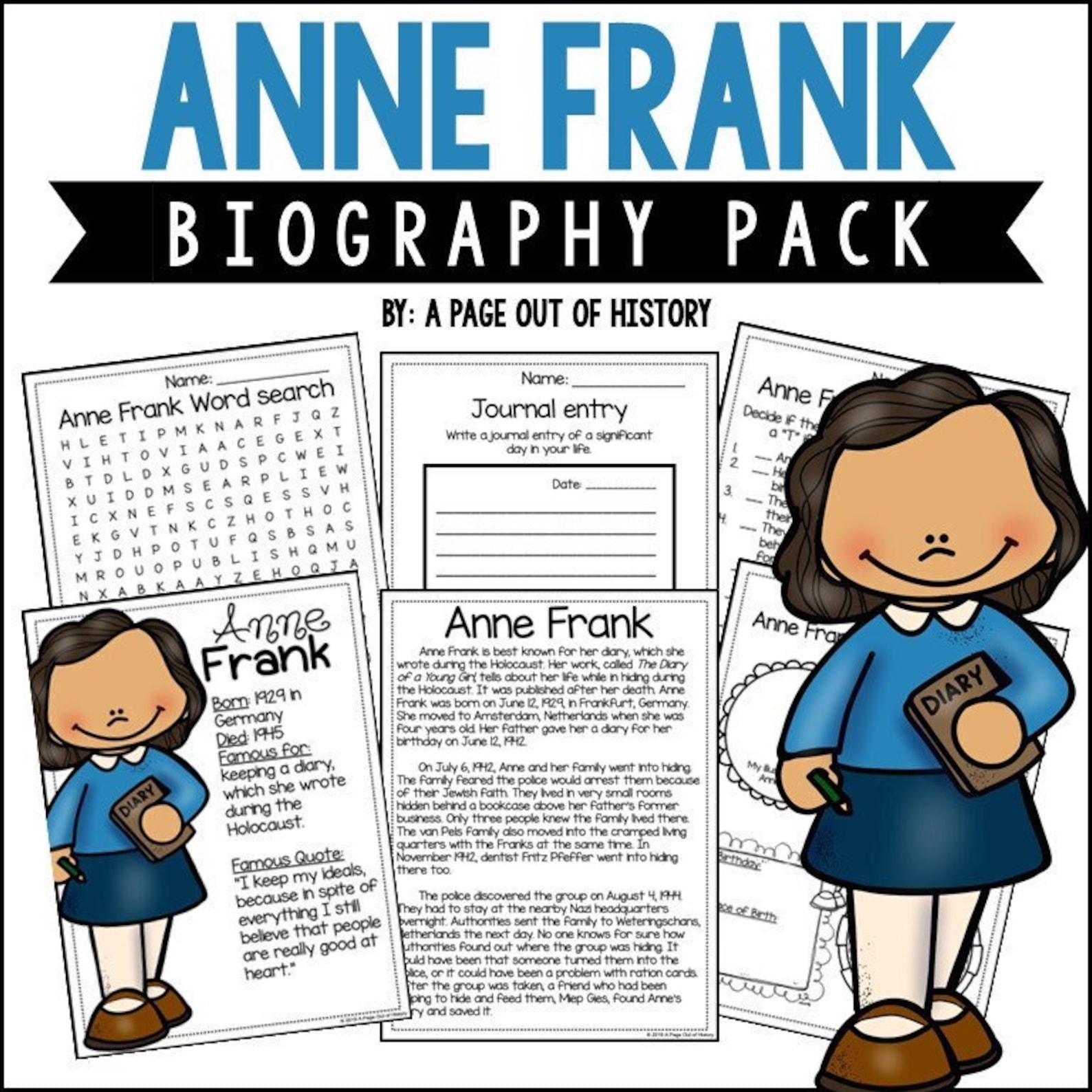 Biography Activities for Kids | Anne Frank Reading Comprehension ...