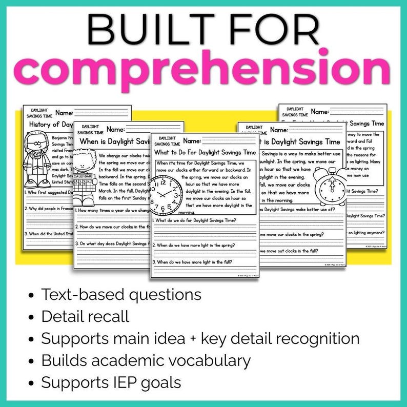 Daylight Saving Time Reading Comprehension Worksheets, Homeschool ...