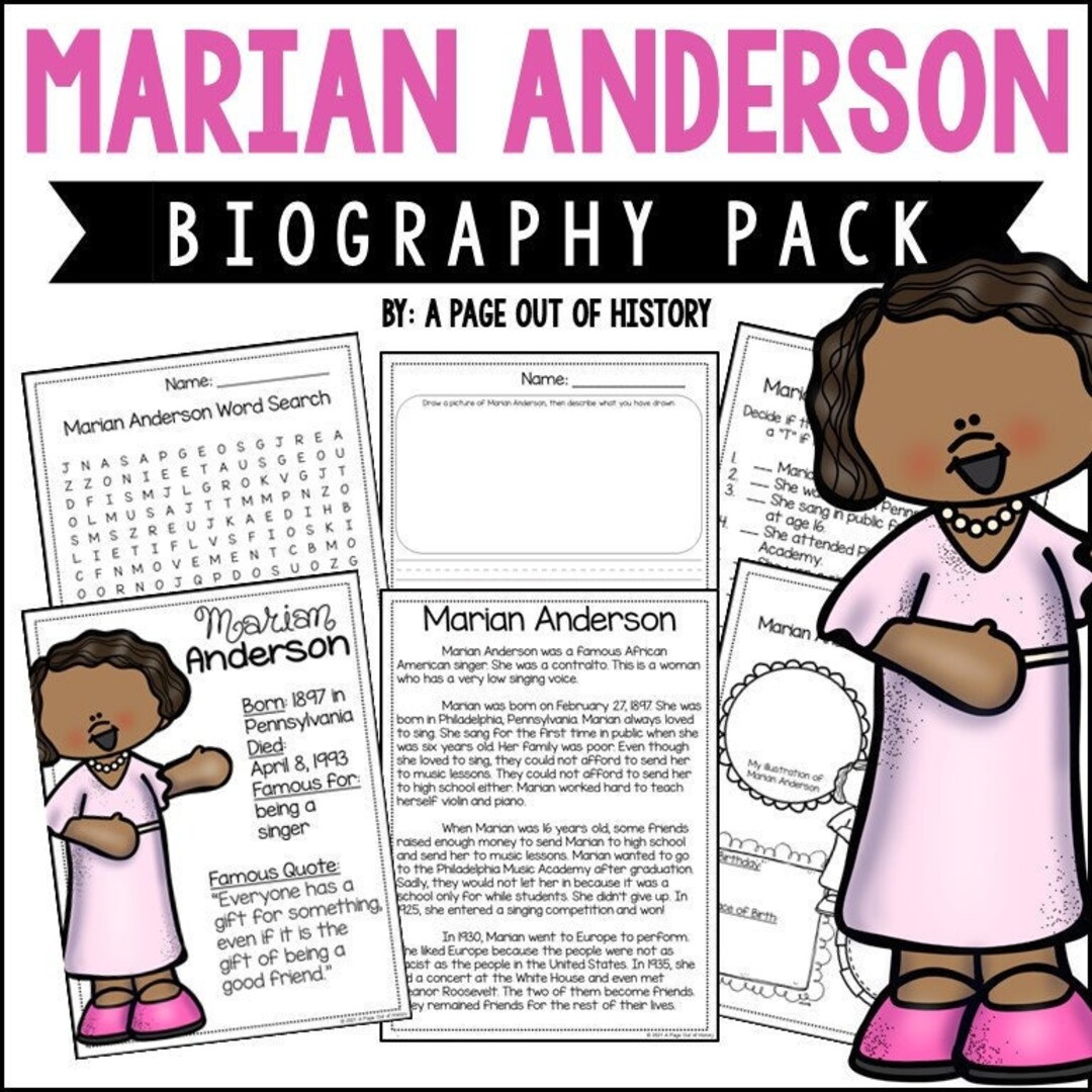 Marian Anderson Biography Unit Pack | 3-5 | Homeschool | Social Studies ...