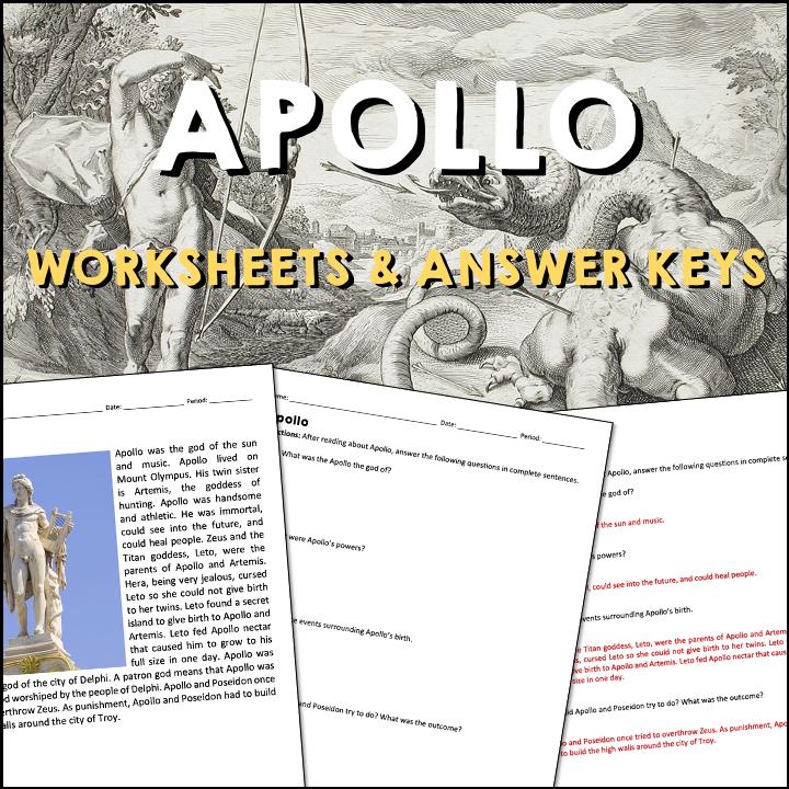 Apollo Greek Mythology Reading Comprehension Worksheet, Homeschool ...