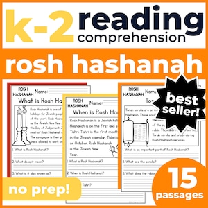 1st 2nd Grade Reading Comprehension | Rosh Hashanah Passages & Questions | Classroom, Homeschool | No Prep Printable | Standards-Aligned