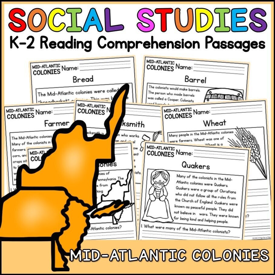 Mid Atlantic Colonies Reading Comprehension Passages K-2 - Etsy