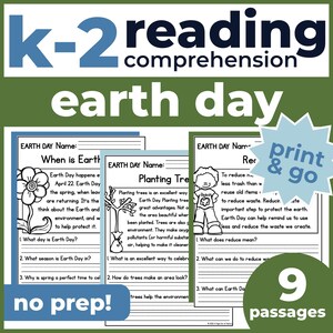 1st 2nd Grade Reading Comprehension | Earth Day Passages & Questions | Classroom, Homeschool | No Prep Printable | Standards-Aligned