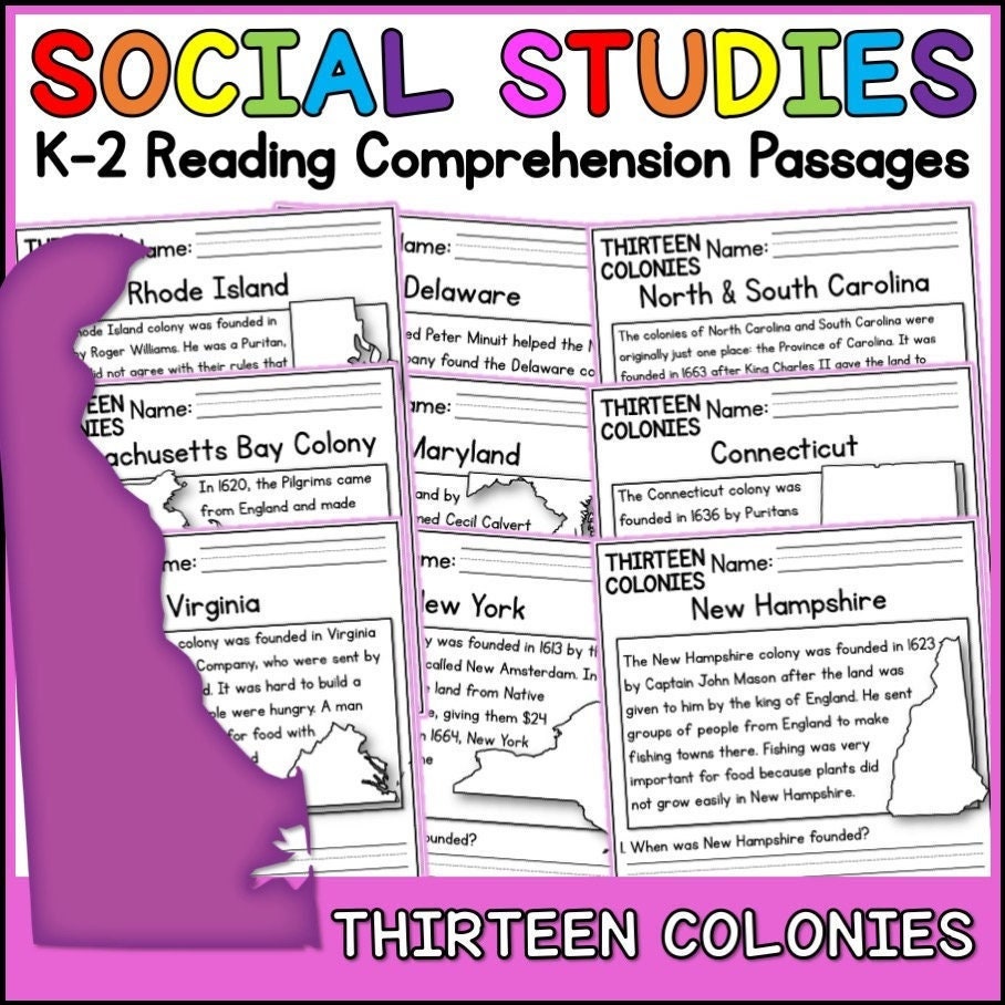 Thirteen Colonies Reading Comprehension Passages K-2 - Etsy
