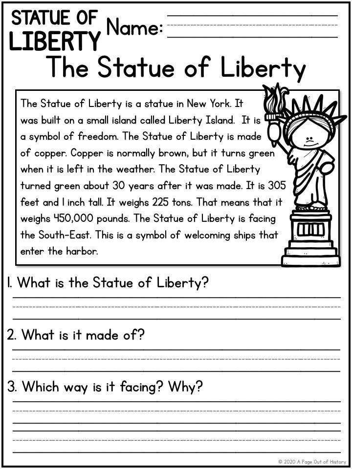 Statue Of Liberty Reading Comprehension