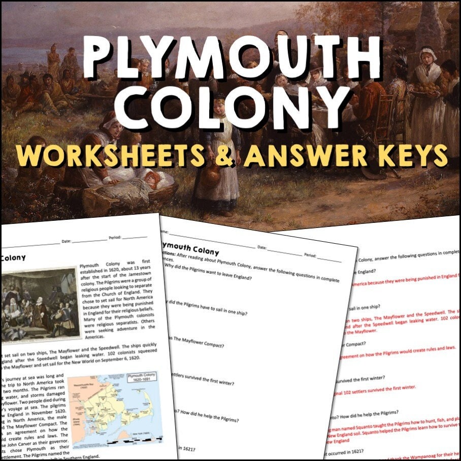 Plymouth Colony Reading Comprehension Worksheet, US History Passages ...