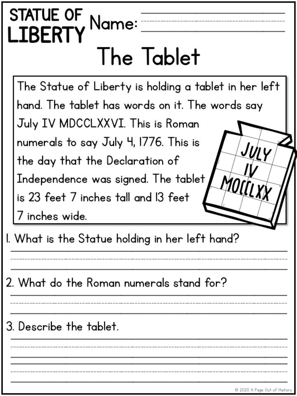 Statue of Liberty Reading Comprehension Passages K2 Etsy