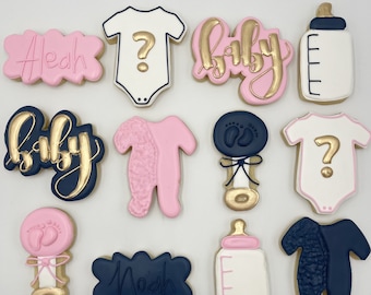 Gender reveal cookies, een dozijn cookies, custom cookies, baby cookies, royal icing cookies,