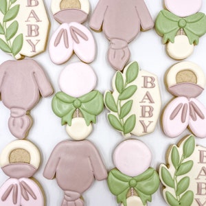 Baby in Bloom Cookies, Greenery Cookies, One Dozen Cookies, Custom Greenery Cookies, Baby Shower cookies, Royalicing Cookies,