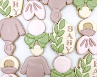 Baby in Bloom Cookies, Greenery Cookies, One Dozen Cookies, Custom Greenery Cookies, Baby Shower cookies, Royalicing Cookies,