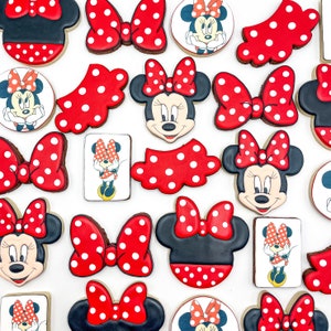 Minnie Mouse Sugar Cookies, Red Minnie Mouse Cookie, One Dozen Cookies, Custom Red Minnie Mouse Cookies, Birthday Cookies, Royalcing Cookies