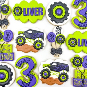 Monster Truck Cookies, One Dozen Cookies, Custom Monster Truck Cookies, Monster Truck Party Cookies, Monster Jam Cookies, Royalicing Cookies image 1