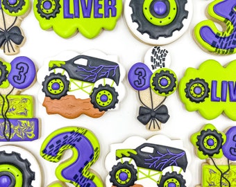 Monster Truck Cookies, One Dozen Cookies, Custom Monster Truck Cookies, Monster Truck Party Cookies, Monster Jam Cookies, Royalicing Cookies