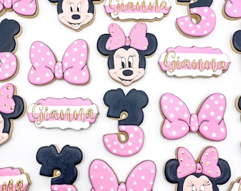 Minnie Mouse Cookies, One Dozen Cookies, Custom Minnie Mouse Cookies, Birthday cookies, royal icing cookies