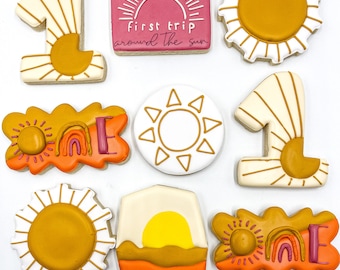First Trip Around The World Cookies, One Dozen Cookies, Custom First Trip Around The World Cookies, Birthday cookies, Royalicing Cookies