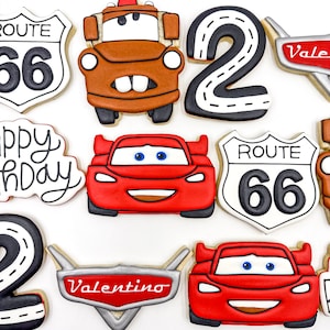 Cars Sugar Cookies, One Dozen Cookies, Custom Cars Cookies, Mater Cookies, Lightning McQueen Cookies, Birthday Cookies, Royalicing Cookies