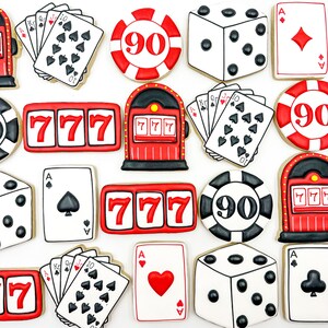 Biscotti a tema del casinò, biscotti decorati dal poker, biscotti a tema del casinò personalizzati, biscotti di compleanno, biscotti del casinò di Las Vegas, biscotti a tema della notte del poker