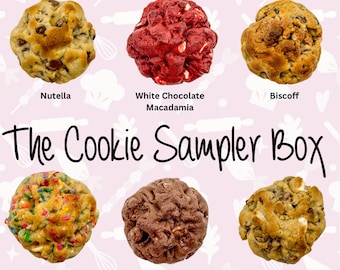 The Cookie Sampler Box, Petite Cookies, NY Style cookies, Stuffed Cookies, Ooey Gooey Cookies, Mini NY Style Cookies, Mini Stuffed Cookies.