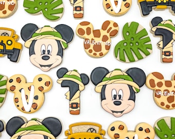 Mickey Mouse Safari Cookies, Safari Cookies, Mickey, One Dozen Cookies, Custom Mickey Mouse Cookies, Birthday cookies, royal icing cookies