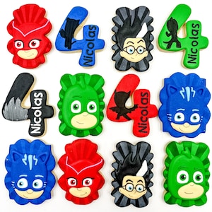 PJ Masks sugar cookies, one dozen cookies, Custom PJ Masks cookies, Birthday cookies, royal icing cookies