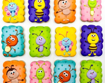 Bichi Cookies, One Dozen Cookies, Custom BichiKids Cookies, Birthday cookies Royalicing Cookies, Bug Cookies, Butterfly Cookies, Bee Cookies