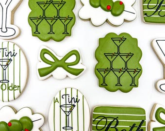 A Tini Bit Older Cookies, Green Olives Cookies, A Tini Bit Older Dozen Cookies, Custom Green Olives Cookies, Tini Bit Birthday Cookies.