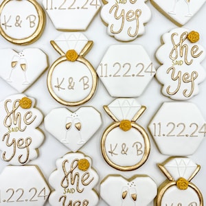 Engagement  Cookies, One Dozen Cookies, Custom Engagement Cookies, She Said Yes Cookies, Royalicing Cookies, engagement Party Decorations.