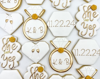 Engagement Cookies, Ring & Champagne Design, Royal Icing, One Dozen