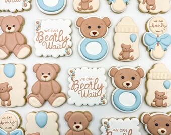 Bear Baby Sugar Cookies, One Dozen Cookies, Custom Bear with Balloons Cookies, Bear Cookies, Cookies, Babyshower Cookies, Royalicing Cookies