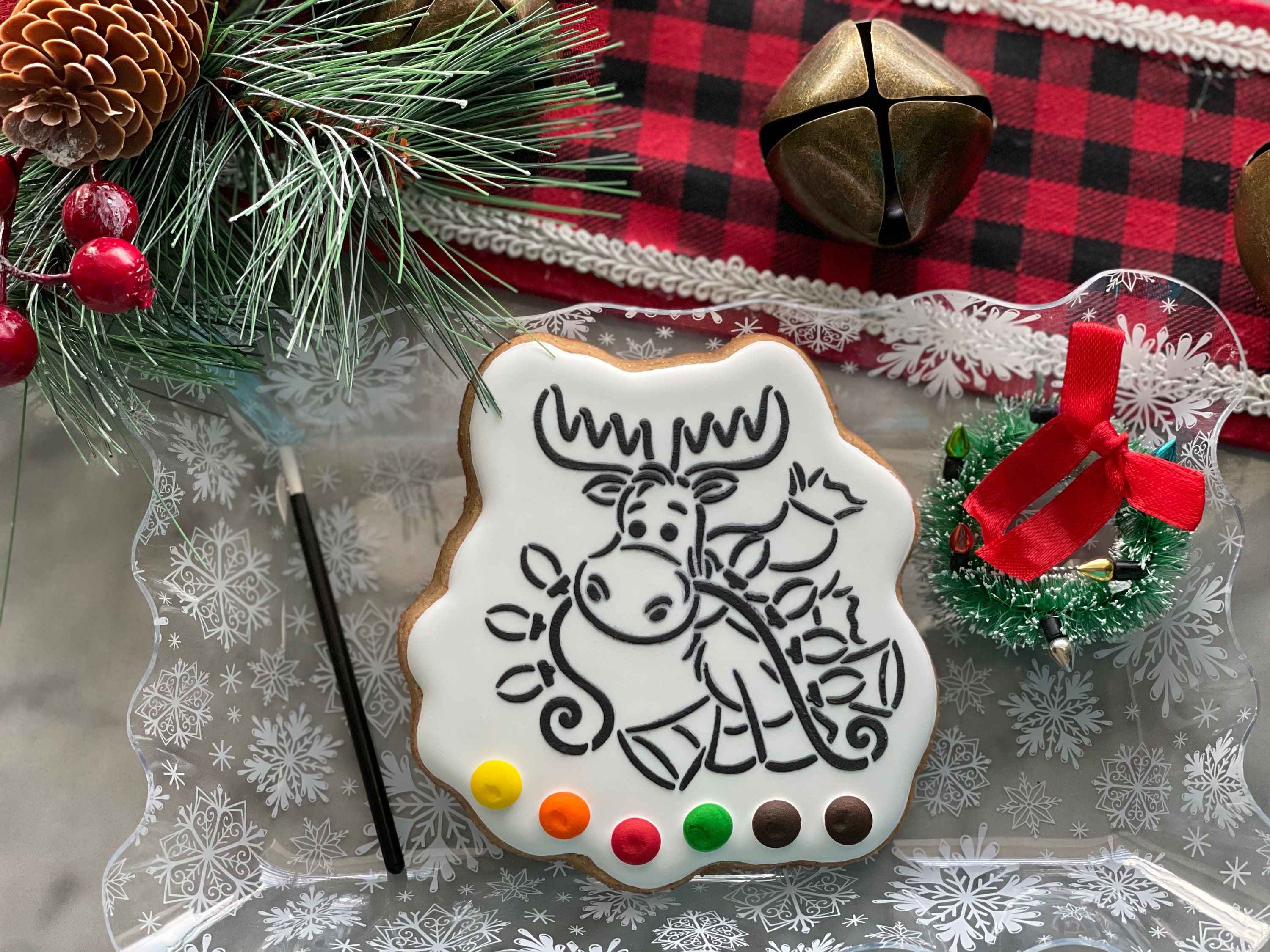 Paint your own cookie, Christmas cookies, Reindeer cookies, PYO Cookie, Paint Santa Cookie , Paint Gingerbread House Cookie.
