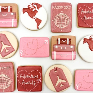 Travel Sugar Cookies, One Dozen Cookies, Custom Travel Cookies, Passport Cookies, Adventure Cookies, Birthday Cookies, Royalicing Cookies
