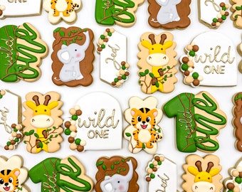 Safari Sugar Cookies, One Dozen Cookies, Custom Safari Cookies, Wild One Cookies, Baby Safari Cookies, Birthday Cookies, Royalicing Cookies