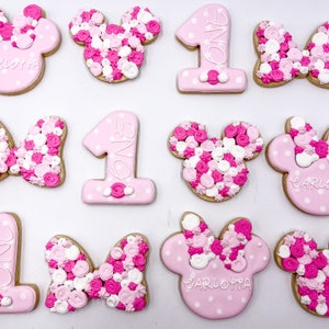Minnie Mouse Flowers Cookies, One Dozen Cookies, Custom Minnie Mouse Flowers Cookies, Minnie Flowers Cookies, Minnie Bows Cookies.