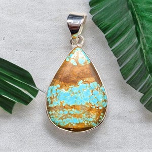 Natural Number 8 Turquoise Stone Pendant , 925 Sterling Silver Turquoise Jewelry , Healing Gemstone, December Birthstone Gift for Women
