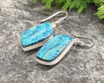 Chrysocolla Sterling Silver Earrings: Earthy Boho Gemstone Dangle