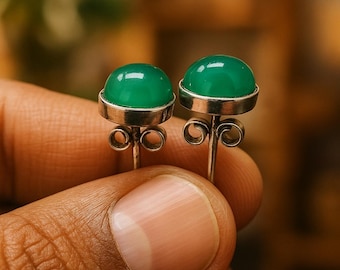 Clous d'oreilles en onyx vert : argent sterling 925, bijoux minimalistes