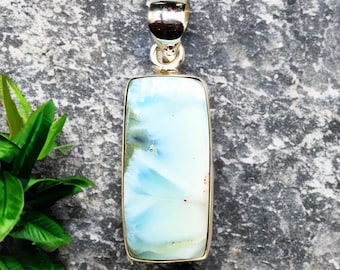 Pendentif Larimar fait main : Collier en argent sterling 925 avec pierres précieuses des Caraïbes