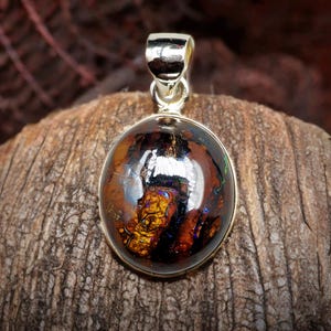 Natural Boulder Opal Pendant – 925 Sterling Silver Oval-Shaped Necklace – Australian Opal Jewelry – Unique Handmade Gift