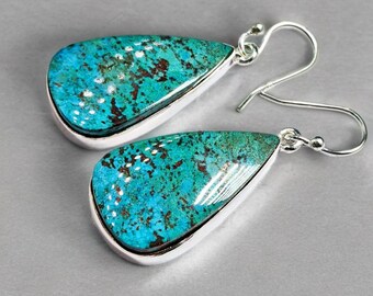Chrysocolla Malachite Sterling Silver Earrings: Elegant Teardrop Jewelry